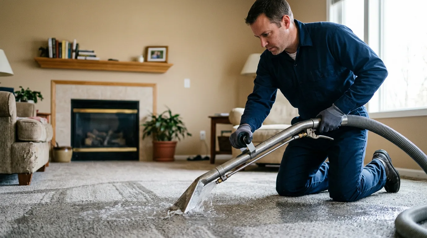 Water damage restoration technician working near Leawood, KS